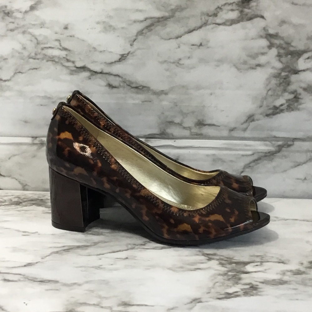 Ann Klein Women’s Tan Brown Heel Pumps Open Toe